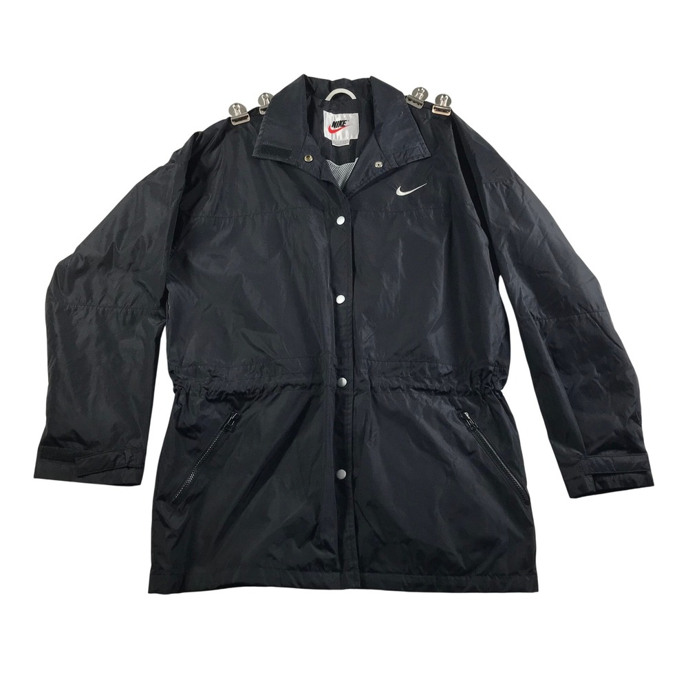 Nike Vintage Black Windbreaker Jacket Cinched Waist Mesh Lined Large L 12-14